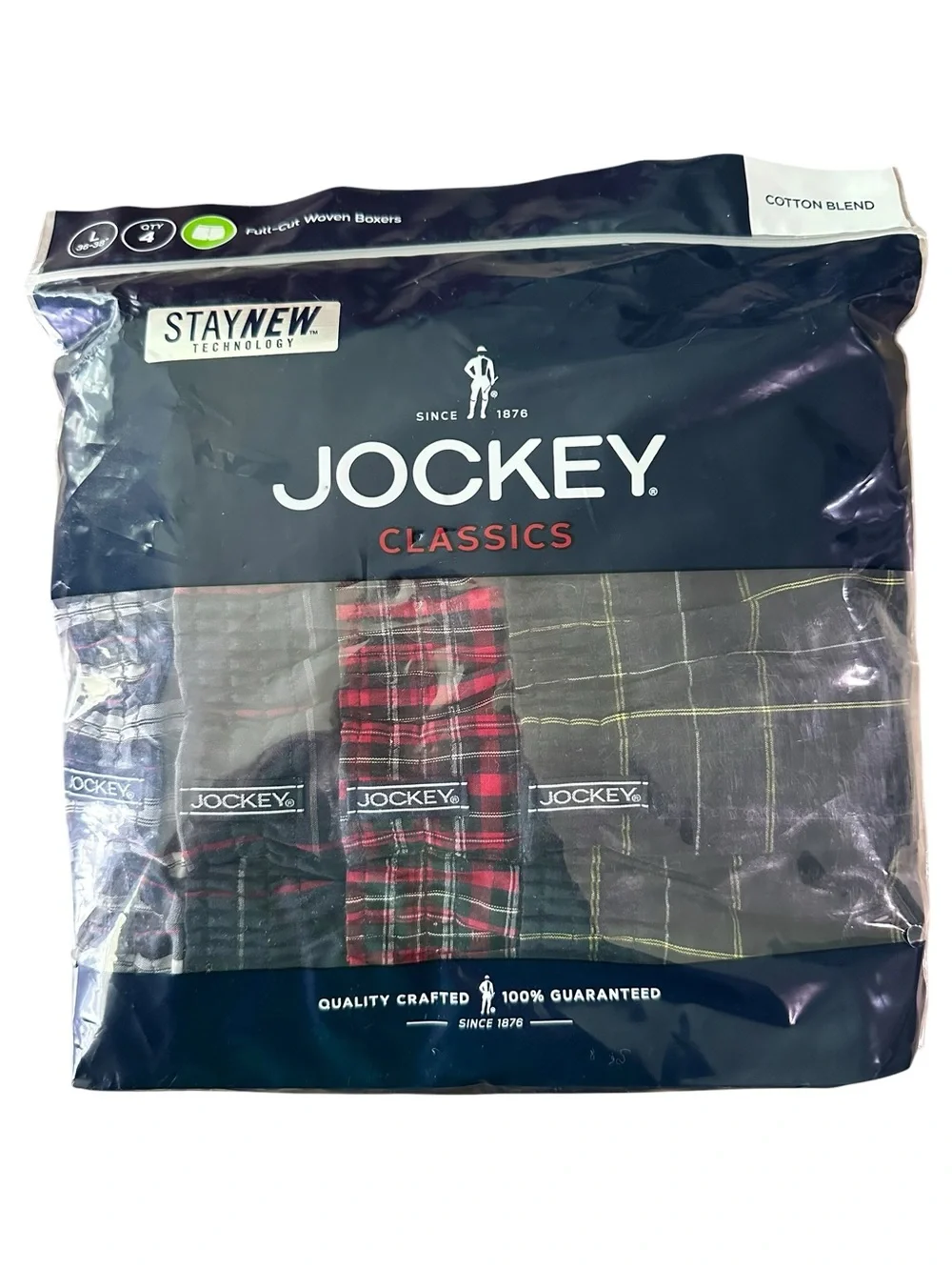 Jockey Full Cut Woven Boxers Stay New - Mens Size Large (36-38) Multi Plaid